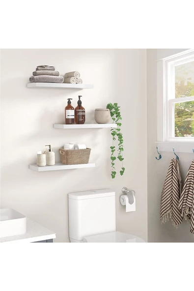 Egecan Mobilya Beyaz Uçan Duvar Rafı 3'lü Set (40-40-40) - 2