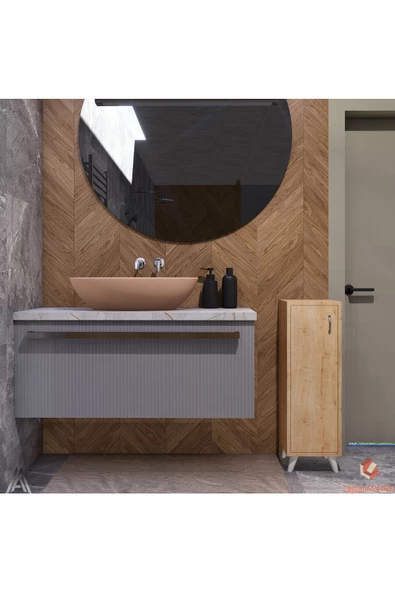 Egecan Mobilya Meşe Tek Kapaklı 3 Raflı Banyo Dolabı Havlu Dolabı Sabunluk Kiler Dolabı Erzak Dolabı Ekmek Dolabı - 2