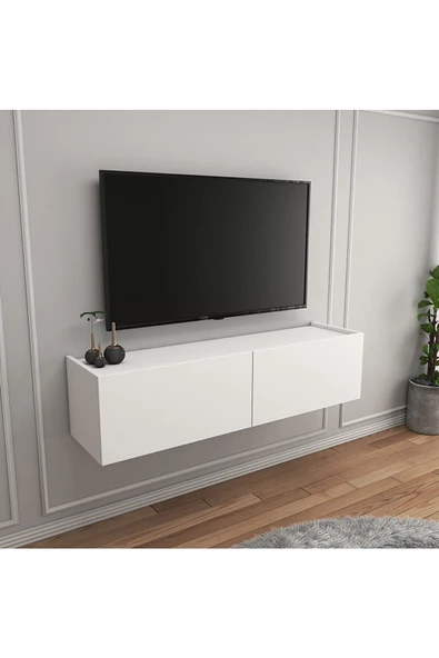 Egecan Mobilya Beyaz 90 Cm Tv Ünitesi Tv Sehpası Duvar Rafı Kitaplık