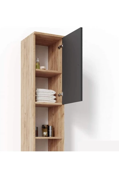 Egecan Mobilya 6 Raflı Banyo Boy Dolabı Havlu Dolabı Erzak Dolabı Banyo Dolabı Safir Meşe - 4