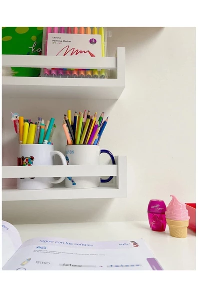 Egecan Mobilya Çocuk Odası Banyo Salon Mutfak Rafı Kitaplık Duvar Rafı 2'li Set - 3