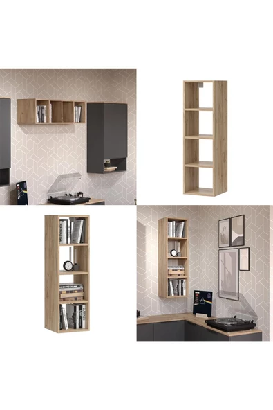 Egecan Mobilya Meşe Kitaplık Duvar Rafı Kitaplık Asma Kitaplık Askıda Kitaplık Çalışma Odası Kitaplık - 2
