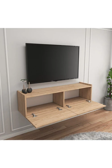 Egecan Mobilya Meşe 110 Cm Tv Ünitesi Tv Sehpası Duvar Rafı Kitaplık - 3