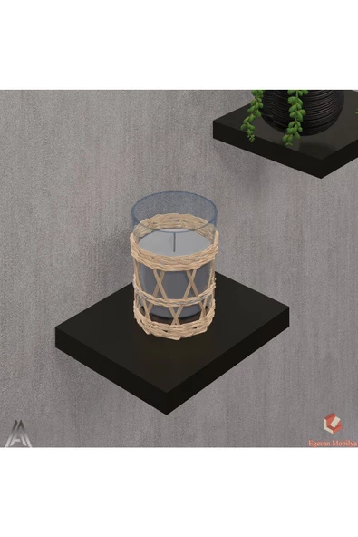 Egecan Mobilya Siyah Uçan Duvar Rafı 3 Adet Dekoratif Raf Çiçeklik Mumluk Dekoratif Çiçeklik - 2