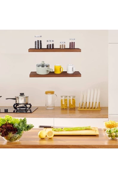 Egecan Mobilya Ceviz Duvar Rafı Uçan Raf Gizli Raf Ahşap Duvar Rafı - 3