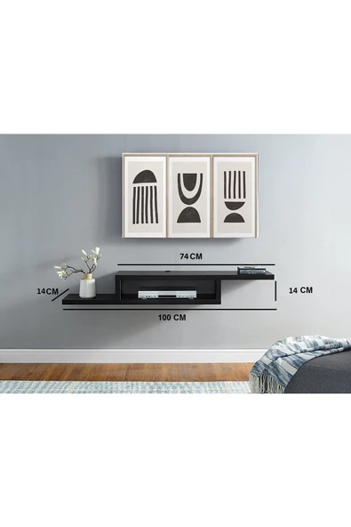 Egecan Mobilya Siyah 100 Cm Duvar Rafı Tv Sehpası Tv Ünitesi Dekoratif Duvar Rafı Kitaplık - 2