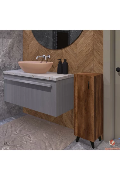 Egecan Mobilya Ceviz Tek Kapaklı 3 Raflı Banyo Dolabı Havlu Dolabı Sabunluk Kiler Dolabı Erzak Dolabı Ekmek Dolabı - 2