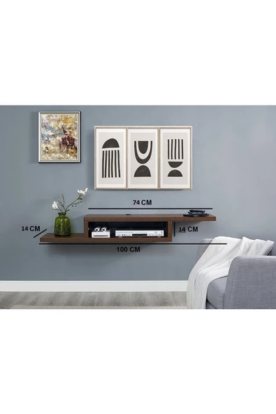 Egecan Mobilya Ceviz 100 Cm Duvar Rafı Tv Sehpası Tv Ünitesi Dekoratif Duvar Rafı Kitaplık - 2