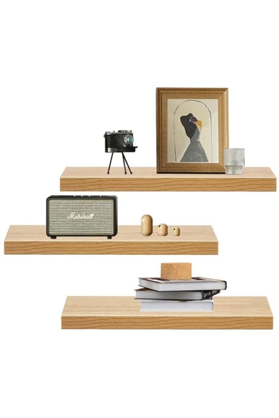 Egecan Mobilya Meşe Duvar Rafı Uçan Raf Gizli Raf Ahşap Duvar Rafı (50-50-50) - 3