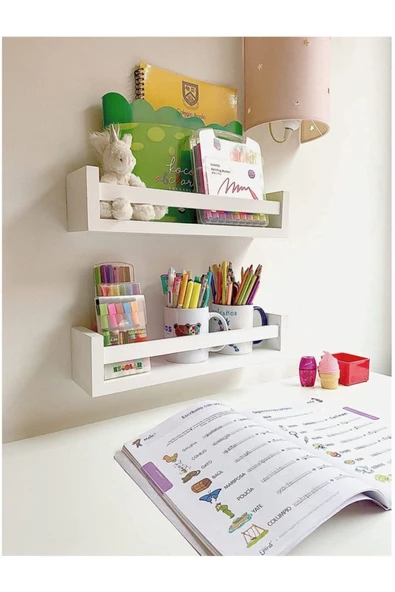 Egecan Mobilya Çocuk Odası Banyo Salon Mutfak Rafı Kitaplık Duvar Rafı 2'li Set - 2
