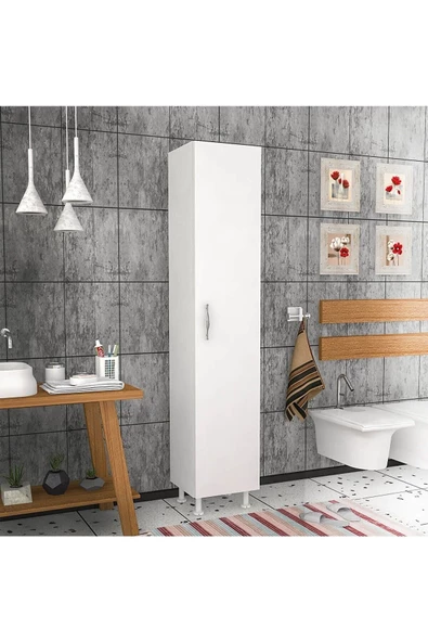 Egecan Mobilya 5 Raflı Banyo Boy Dolabı Havlu Dolabı Erzak Dolabı Banyo Dolabı