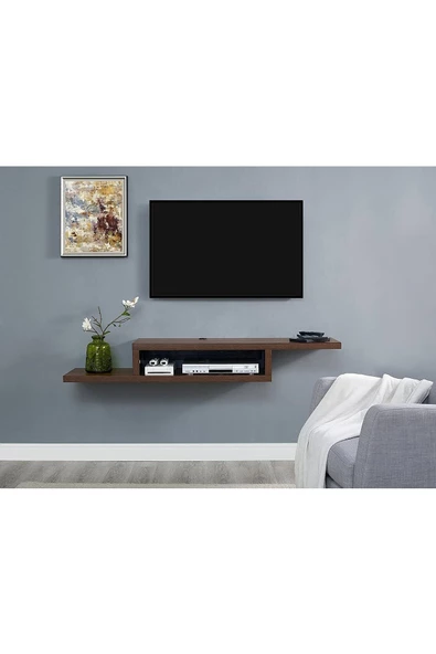 Egecan Mobilya Ceviz 180 Cm Tv Ünitesi Tv Standı Duvar Rafı Kitaplık - 3