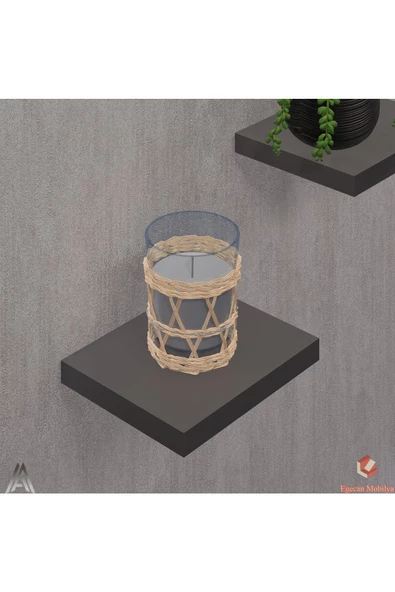 Egecan Mobilya Antrasit Uçan Duvar Rafı 3 Adet Dekoratif Raf Çiçeklik Mumluk Dekoratif Çiçeklik - 2