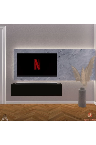 Egecan Mobilya Siyah 80 Cm Tv Ünitesi Tv Sehpası Duvar Rafı Kitaplık - 2