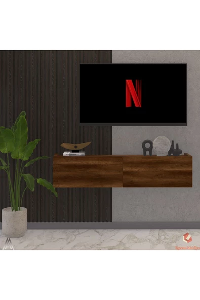 Egecan Mobilya Ceviz 110 Cm Tv Ünitesi Tv Sehpası Duvar Rafı Kitaplık - 2