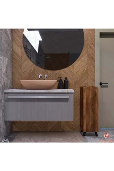 Egecan Mobilya Ceviz Tek Kapaklı 3 Raflı Banyo Dolabı Havlu Dolabı Sabunluk Kiler Dolabı Erzak Dolabı Ekmek Dolabı - 3