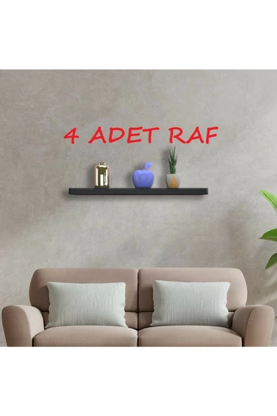 Egecan Mobilya Siyah 4 lü Set Duvar Rafı Gizli Raf Uçan Raf 50-50-50-50