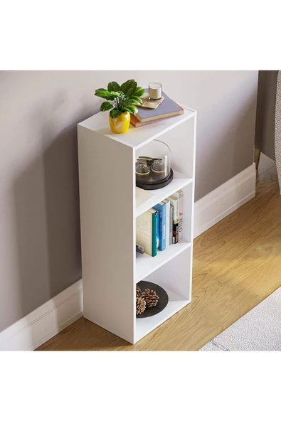 Egecan Mobilya Beyaz 3 Raflı Kitaplık Ofis Ev Dosya Kitap Dolabı Kitap Rafı - 4