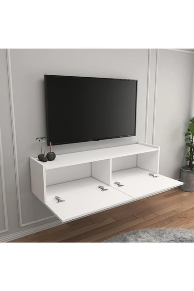 Egecan Mobilya Beyaz 100 Cm Tv Ünitesi Tv Sehpası Duvar Rafı Kitaplık - 3
