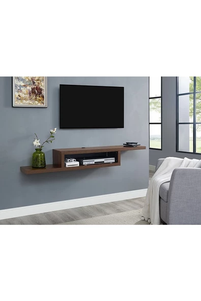 Egecan Mobilya Ceviz 180 Cm Tv Ünitesi Tv Standı Duvar Rafı Kitaplık - 2