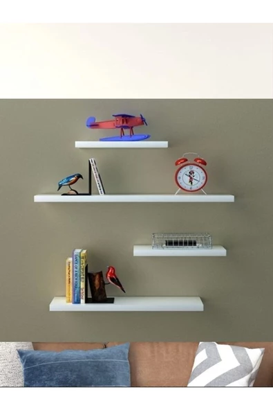 Egecan Mobilya Beyaz Uçan Duvar Rafı 4 Lü Set Gizli Raf