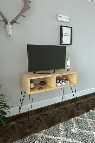 Egecan Mobilya Meşe Salon Oturma Odası Tv Ünitesi Tv Sehpası Ayaklı Tv Ünitesi Tv Standı Kitaplık Duvar Rafı - 2