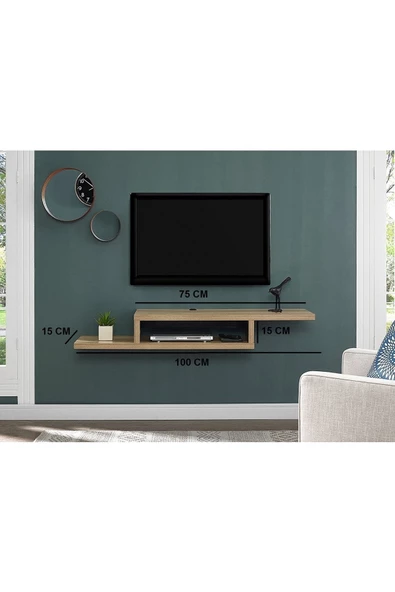 Egecan Mobilya Meşe 100 cm Tv Ünitesi Tv Standı Duvar - 3