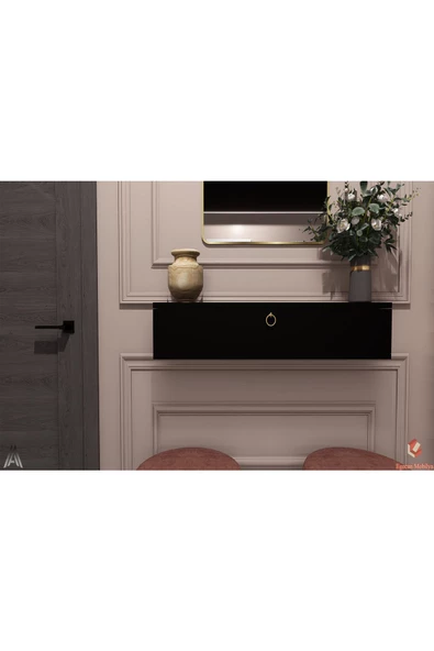 Egecan Mobilya Siyah 80 Cm Kapaklı Dresuar Salon Antre Hol Oturma Odası Askıda Kulplu Dolap Düzenleyici Dresuar - 2