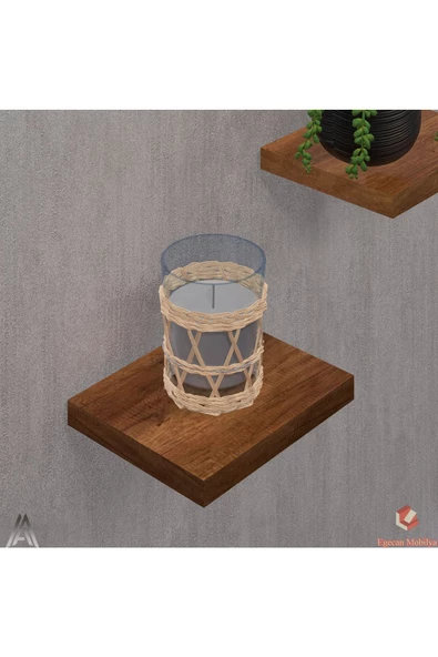 Egecan Mobilya Ceviz Uçan Duvar Rafı 3 Adet Dekoratif Raf Çiçeklik Mumluk Dekoratif Çiçeklik - 2