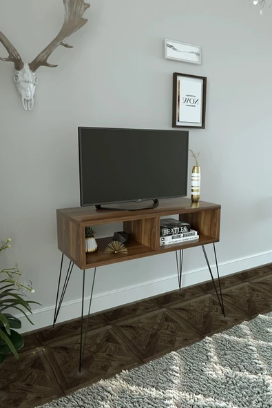 Egecan Mobilya Ceviz Salon Oturma Odası Tv Ünitesi Tv Sehpası Ayaklı Tv Ünitesi Tv Standı Kitaplık Duvar Rafı - 2