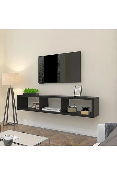 Egecan Mobilya Siyah 140 cm Tv Ünitesi Tv Sehpası Tv Standı Duvar Rafı Kitaplık - 4