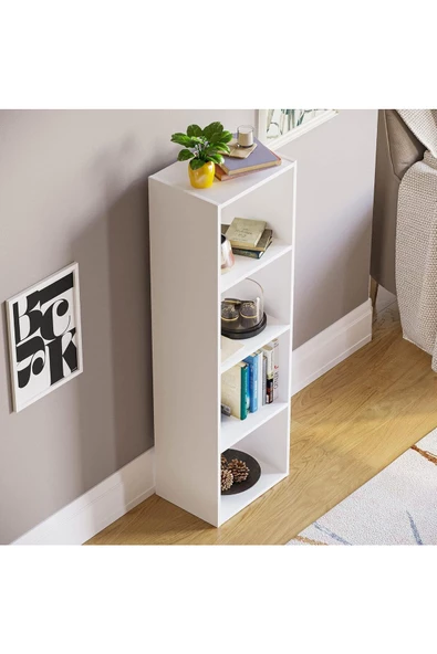 Egecan Mobilya Beyaz 4 Raflı Kitaplık Ofis Ev Dosya Kitap Dolabı Kitap Rafı - 3