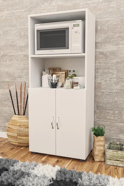 Egecan Mobilya 143 cm 2 Kapaklı Bölmeli Mikrodalga Fırın Dolabı Mini Fırın Mutfak Dolabı 2 Kapılı Erzak Dolabı - 3