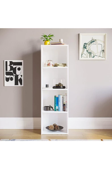 Egecan Mobilya Beyaz 4 Raflı Kitaplık Ofis Ev Dosya Kitap Dolabı Kitap Rafı - 2