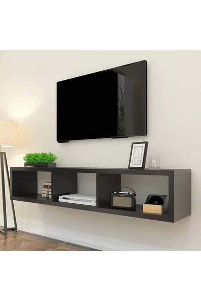 Egecan Mobilya Siyah 140 cm Tv Ünitesi Tv Sehpası Tv Standı Duvar Rafı Kitaplık - 3