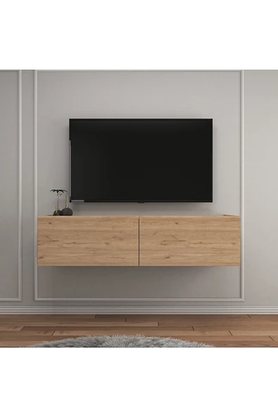 Egecan Mobilya Meşe 120 Cm Tv Ünitesi Tv Sehpası Duvar Rafı Kitaplık - 2