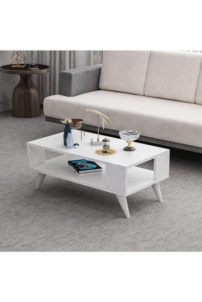 Egecan Mobilya Beyaz 90 Cm Orta Sehpa Salon Oturma Odası Sehpası Ayaklı Orta Sehpa