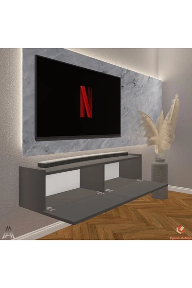 Egecan Mobilya Antrasit 90 Cm Tv Ünitesi Tv Sehpası Duvar Rafı Kitaplık - 3