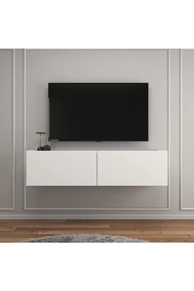Egecan Mobilya Beyaz 80 Cm Tv Ünitesi Tv Sehpası Duvar Rafı Kitaplık - 2