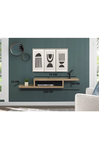 Egecan Mobilya Meşe 100 Cm Duvar Rafı Tv Sehpası Tv Ünitesi Dekoratif Duvar Rafı Kitaplık - 2