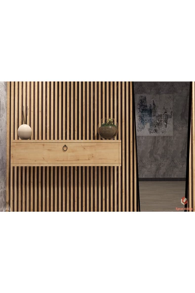 Egecan Mobilya Meşe 100cm Kapaklı Dresuar Salon Antre Hol Oturma Odası Askıda Kulplu Dolap Düzenleyici Dresuar - 2