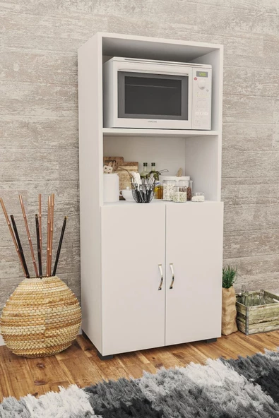 Egecan Mobilya 143 cm 2 Kapaklı Bölmeli Mikrodalga Fırın Dolabı Mini Fırın Mutfak Dolabı 2 Kapılı Erzak Dolabı - 2