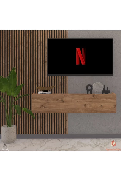 Egecan Mobilya Atlantik Çam 90 Cm Tv Ünitesi Tv Sehpası Duvar Rafı Kitaplık - 2