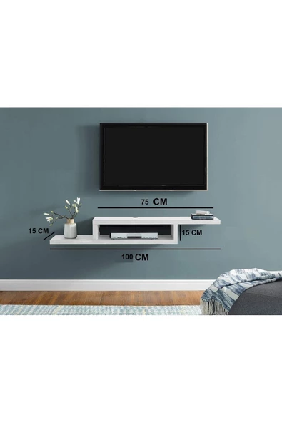 Egecan Mobilya Beyaz 100 Cm Tv Ünitesi Tv Standı Duvar Rafı Kitaplık - 2