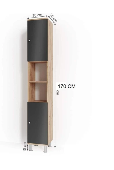 Egecan Mobilya 6 Raflı Banyo Boy Dolabı Havlu Dolabı Erzak Dolabı Banyo Dolabı Safir Meşe - 5