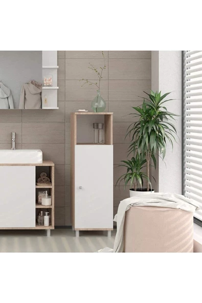 Egecan Mobilya Tek Kapaklı 3 Raflı Çok Amaçlı Banyo Dolabı Mutfak Dolabı Havlu Dolabı Erzak Dolabı