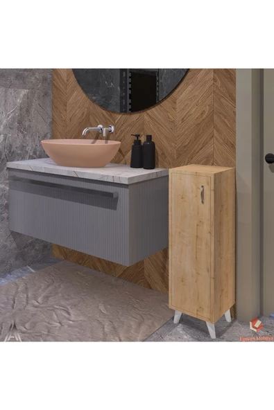 Egecan Mobilya Meşe Tek Kapaklı 3 Raflı Banyo Dolabı Havlu Dolabı Sabunluk Kiler Dolabı Erzak Dolabı Ekmek Dolabı - 3