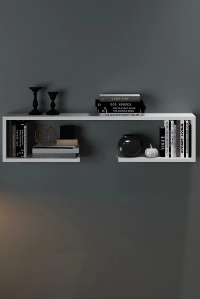 Egecan Mobilya Beyaz 80 Cm Duvar Rafı Kitaplık