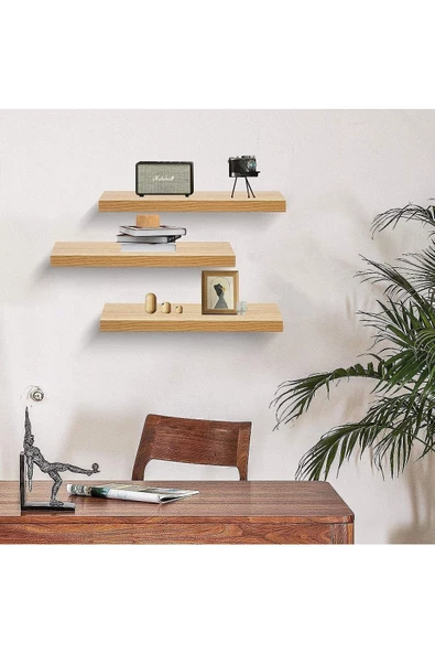 Egecan Mobilya Meşe Duvar Rafı Uçan Raf Gizli Raf Ahşap Duvar Rafı (50-50-50) - 2
