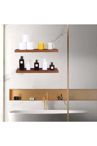 Egecan Mobilya Ceviz Duvar Rafı Uçan Raf Gizli Raf Ahşap Duvar Rafı